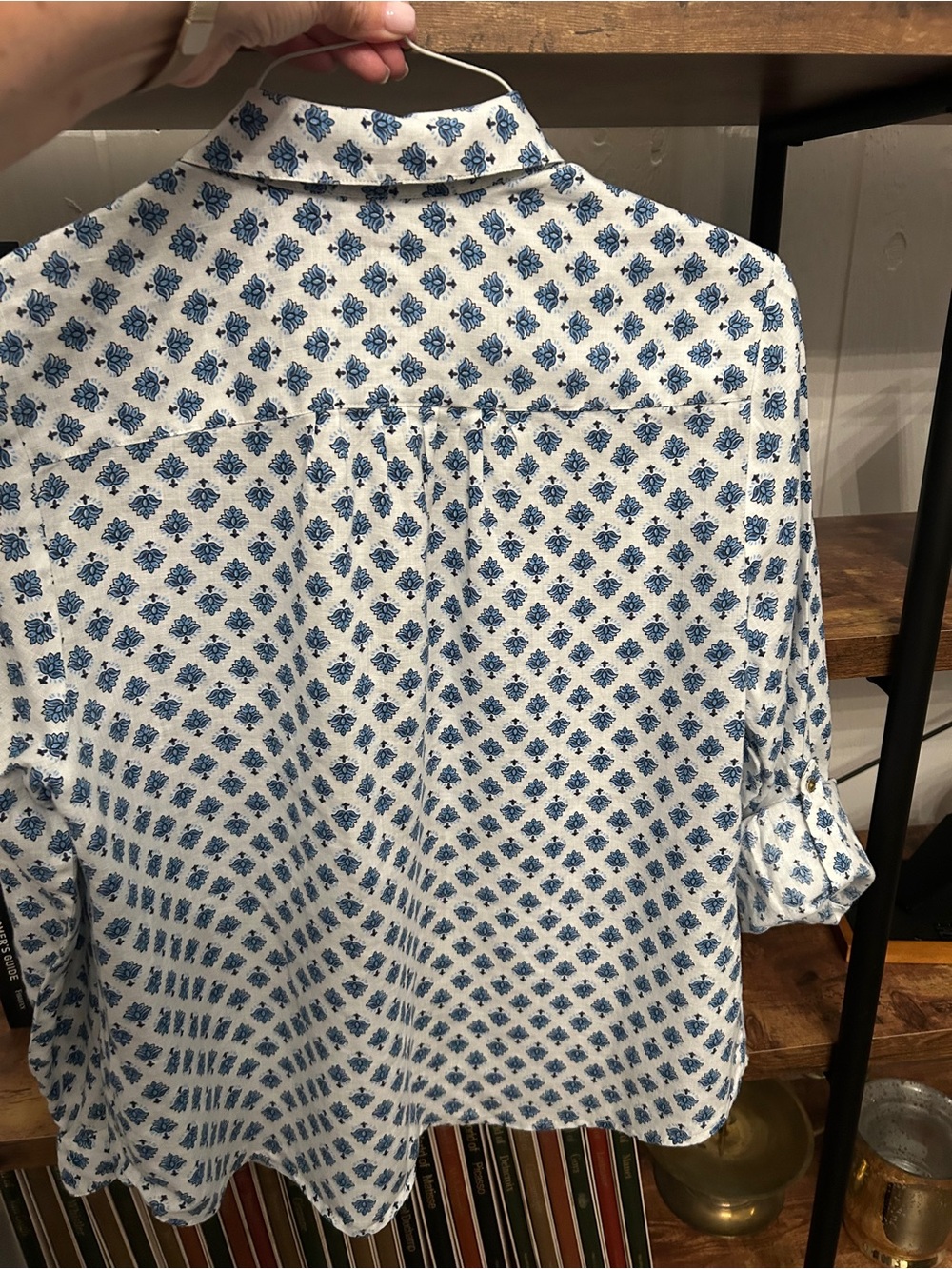 Charter Club Linen White Button-Down Shirt with Blue Floral Print - Picture 7 of 7